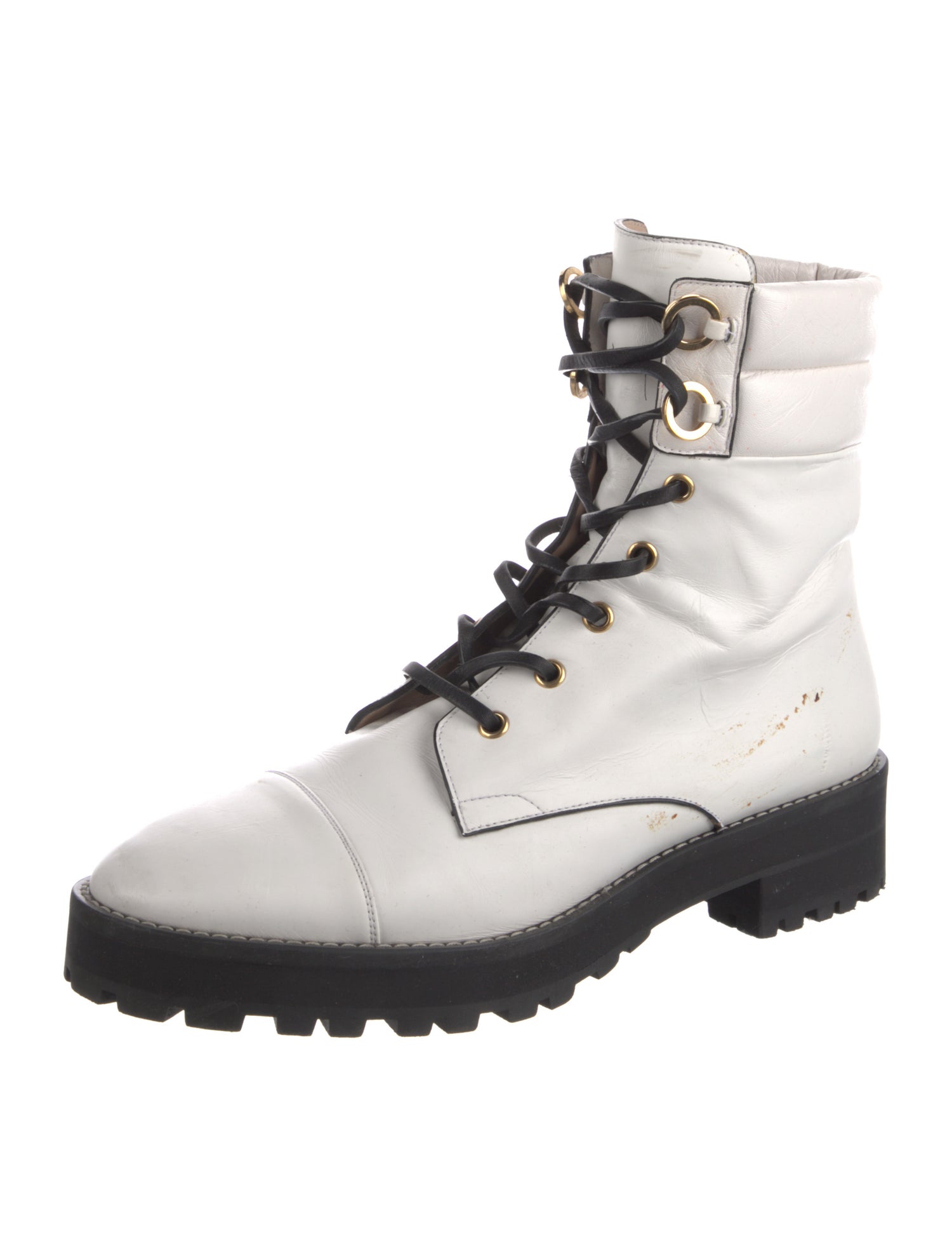 Stuart Weitzman Leather Colorblock Pattern Combat Boots